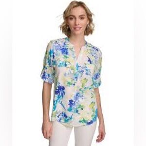 Calvin Klein Women's Blouse - Blue and Green Floral